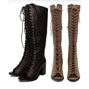 Forever21 faux suede lace up, open toe boots.